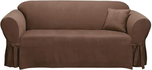 Vista 43 de SURE FIT funda para silla con alas y cojín en T de gamuza suave, de una pieza, ajuste relajado, poliéster, lavable a máquina, color chocolate
