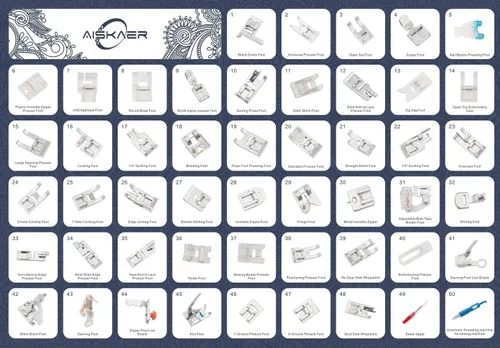 Vista 6 de Aiskaer Juego de 48 pies prensatelas para máquina de coser para hermano, Babylock, cantante, Janome, Elna, Toyota, nuevo hogar, simplicidad, Kenmore