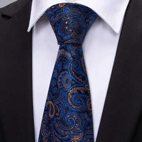 Vista 165 de Barry.Wang - Juego de corbata de seda para hombre, diseño de cachemira, pañuelo y gemelos de bolsillo