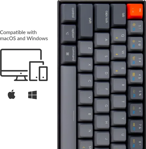 Vista 3 de Keychron Teclado mecánico inalámbrico K12 60% de diseño Bluetooth inalámbricoUSB para Mac con interruptor azul Gateron G Pro azul retroiluminado LED