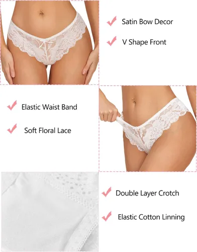 Vista 3 de Avidlove Bragas de encaje floral para mujer, ropa interior sexy hipster en forma de V