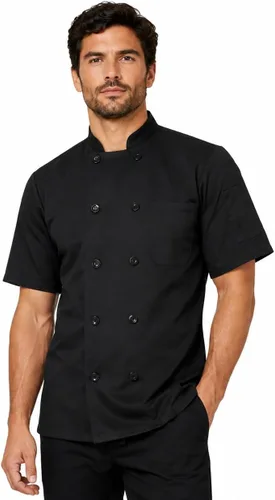 Vista 4 de Abrigo de chef bordado personalizado Chaqueta de chef personalizada Negro