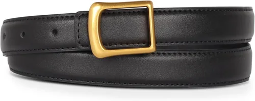 Vista 208 de Cinturón de cuero clásico con hebilla de metal para mujer con vestido de jeans