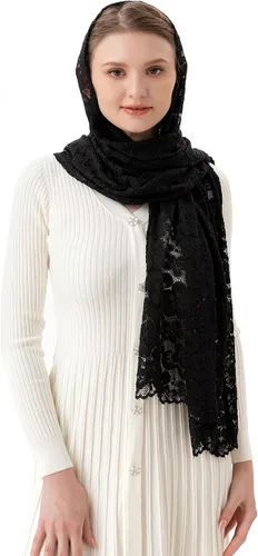 Vista 2 de PAMOR Bufanda rectangular de velo de capilla para mujer, velos de iglesia católica, mantilla, chal para cubrir la cabeza