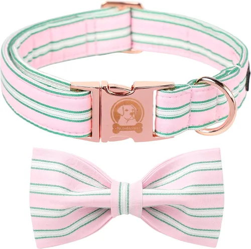 Vista 8 de MR. CHUBBYFACE - Collar de perro de San Valentín con corbatín, lindo collar de perro con corazón azul con hebilla de metal, collar de algodón