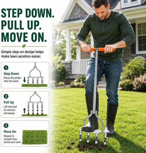 Vista 3 de Manual Core Aerator Lawn Tool with 4 Hollow Tines, 3.94-Inch Plug Aerator