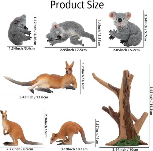 Vista 5 de Toymany 7 figuras de animales australianos de vida silvestre que incluyen figura de koala y canguro, juego de figuras de animales de bosque