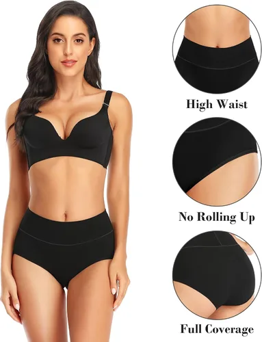 Vista 4 de Ceseboo Ropa interior para mujer cintura alta cintura de doble capa no se sube sin muffins bragas transpirables para mujer