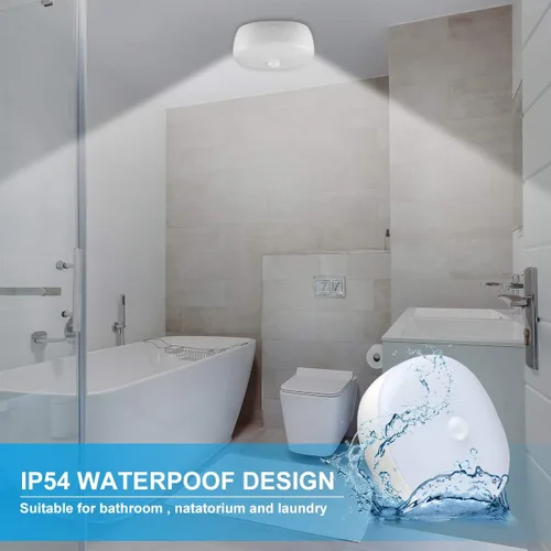Vista 4 de Luz de techo LED con batería inalámbrica con sensor de movimiento, 300 lúmenes, 5 W, para interiores y exteriores, armario, despensa, escalera