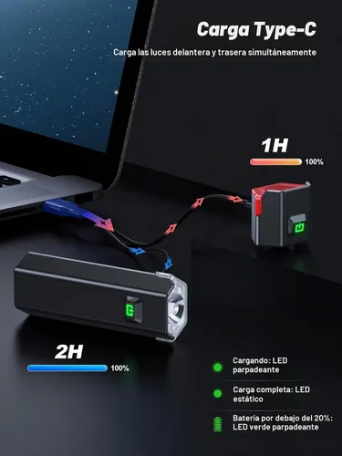 Vista 6 de Cuvccn Luces de bicicleta superbrillantes de 1000 lúmenes con luz lateral, 4+6 modos recargables de bicicleta delanteras y traseras, faros