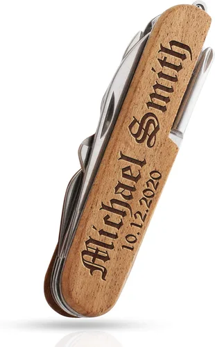 Vista 4 de Cuchillo de bolsillo grabado, cuchillo de bolsillo multiherramienta personalizado de 8 funciones, regalos de Navidad para hombres, cuchillos