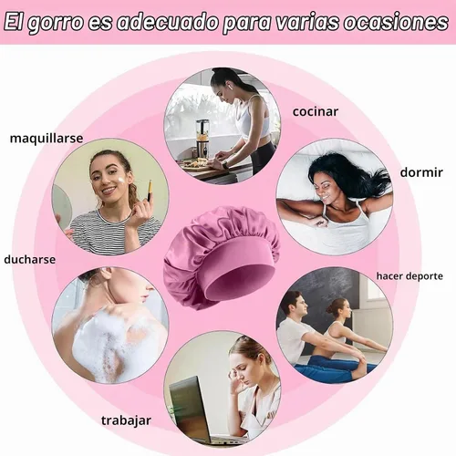 Vista 5 de 4 gorros de satén de seda para dormir, banda ancha elástica para mujeres y hombres, gorros de seda para cabello rizado para dormir