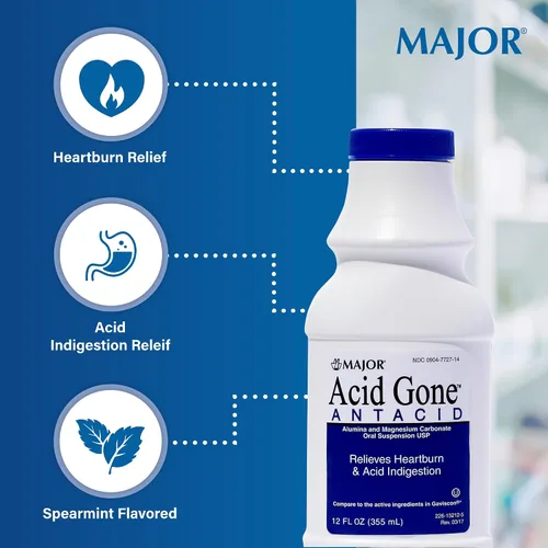 Vista 4 de Major Acid Gone - Antiácido líquido – Medicina para el reflujo ácido para adultos – Alivio del malestar estomacal, indigestión ácida y acidez