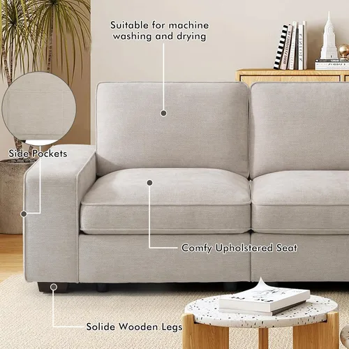 Vista 4 de TEKAMON - Sofá modular de 73" con almacenamiento en el asiento, sofá biplaza moderno de tela de chenilla para sala de estar, oficina, apartamento