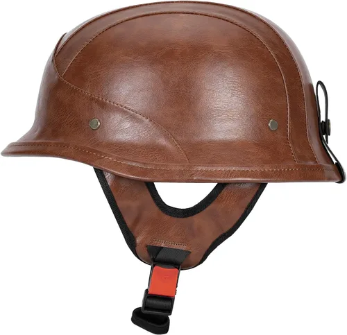 Vista 11 de Casco de motocicleta estilo alemán M35 hecho a mano de cuero retro 1/2 vintage casco de media cara para adultos, hombres y mujeres, aprobado por