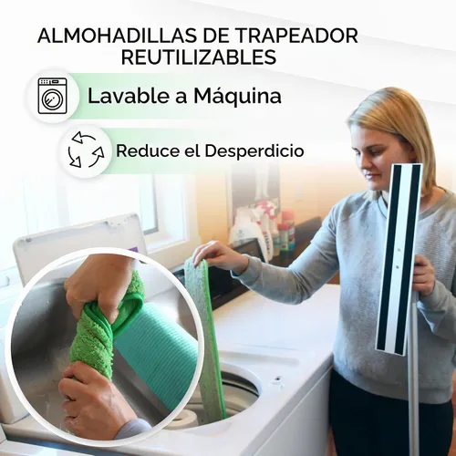 Vista 3 de Mopa de microfibra de aleación de aluminio. Incluye 2 almohadillas de microfibra. Para usar en seco o húmedo. Para suelos de madera, azulejos