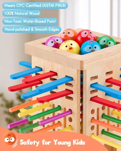 Vista 5 de Montessori - Juego de mesa para niños de 3 a 6 años, juguete de madera seguro y colorido, juego de aprendizaje de habilidades motoras finas, juego