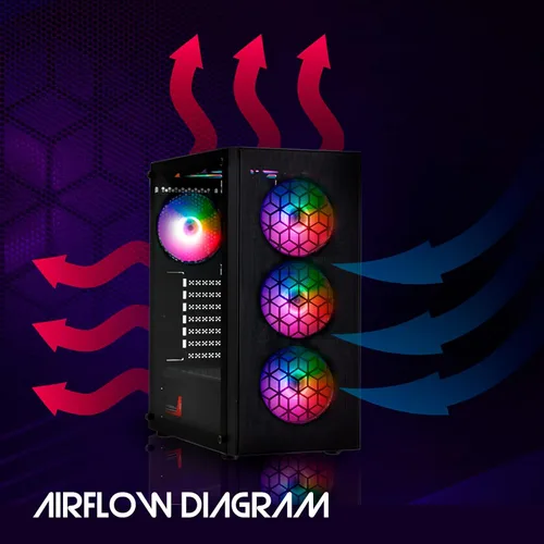 Vista 6 de RAIDMAX X921 Mesh Airflow ATX Mid Tower Gaming PC Case, 6 ventiladores de color RGB estáticos de 4.724 in preinstalados, panel lateral de vidrio