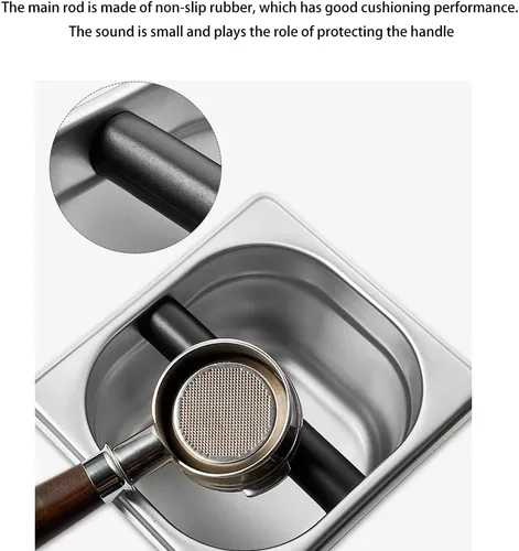 Vista 7 de Caja de acero inoxidable para café molido con base antideslizante extraíble, absorbente de golpes para molienda de filtro de portafiltros (S)