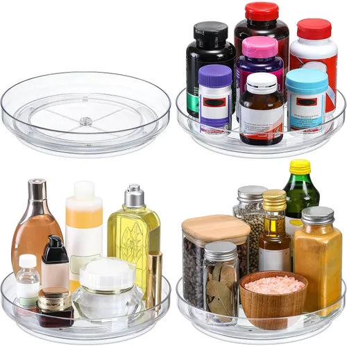 Vista 10 de Paquete de 2 Lazy Susan de acrílico transparente de 9 pulgadas, organizador giratorio antideslizante para gabinete, cocina, organización