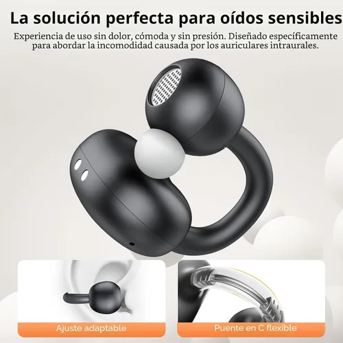 Vista 2 de Auriculares de clip con auriculares abiertos inalámbricos Bluetooth 5.4 con micrófono con cancelación de ruido, auriculares con tiempo