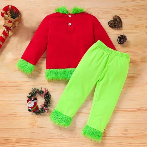 Vista 7 de Sinhoon Disfraz de Navidad para bebé niño y niña que robó traje de Grinchmas divertido verde y rojo Santa Grinch ropa y pantalones de forro polar