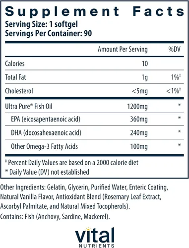 Vista 2 de Vital Nutrients Aceite de pescado Ultra Pure 700 con recubrimiento entérico, corazón, cerebro, salud inmunológica* - Ácido graso omega-3 de alto