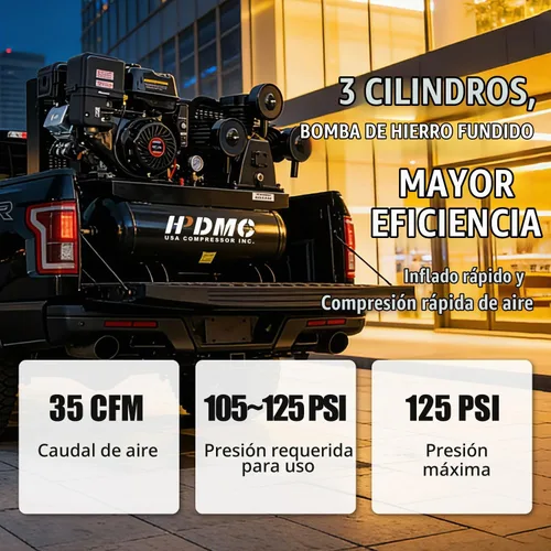 Vista 6 de 13HP Compresor de aire a gas con arranque eléctrico Max 125PSI