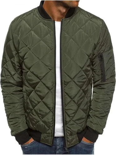 Vista 8 de Men’s Bomber Jacket Diamond Quilted Rib Varsity Zip Lightweight Jackets Fall Winter Warm Fleece Padded Coats Outwear