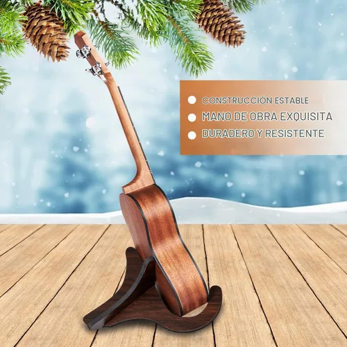 Vista 2 de Soporte para ukelele, soporte para instrumentos, soporte de mandolina portátil, accesorio para ukelele Soporte para ukelele-nogal negro