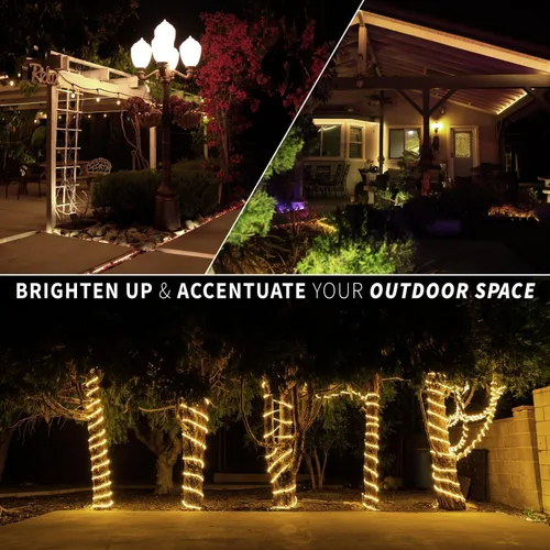 Vista 7 de 108 LED, 10 pies, luz LED de 1/2 pulgada de color blanco cálido para exteriores con controlador de 8 modos, impermeable, certificado ETL