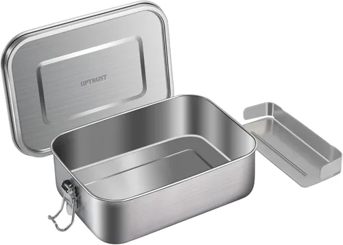 Vista 13 de UPTRUST Fiambrera Bento de acero inoxidable, 3 compartimentos, caja Bento de metal grande de 47.3 fl oz para niños o adultos, contenedor con clips