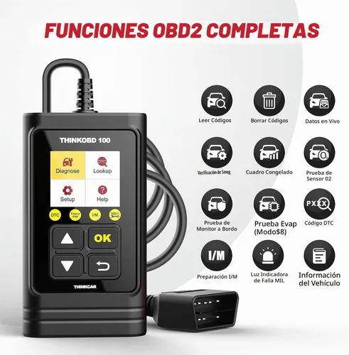 Vista 2 de Escáner de Coche OBD2 THINKCAR, Lector de Códigos de Falla del Motor THINKOBD100 con Funciones OBD II Completas, Sensor O2, Herramienta de Escaneo