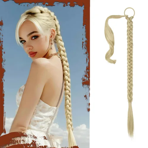Vista 13 de SOFEIYAN Extensión de cola de caballo trenzada larga con banda elástica y mechón liso envolvente, extensiones de cabello naturales suaves
