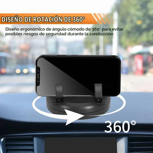 Vista 3 de Soporte para teléfono de coche, soporte giratorio ajustable de 360° para salpicadero con placa de estacionamiento, soporte autoadhesivo