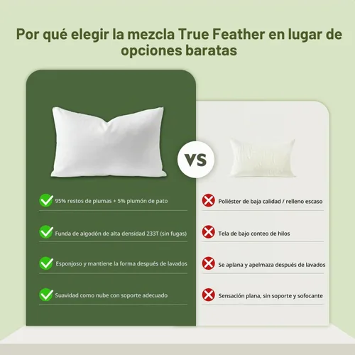 Vista 7 de Insertos de almohada de 30.48x50.8 cm (12x20 pulgadas) Conjunto de almohadas de plumas suaves para interiores, juego de 1, almohadas decorativas