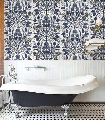 Vista 2 de CiCiwind Papel tapiz de despegar y pegar, color azul y blanco, papel de pared floral, bohemio, autoadhesivo, apto para inquilinos, papel de contacto