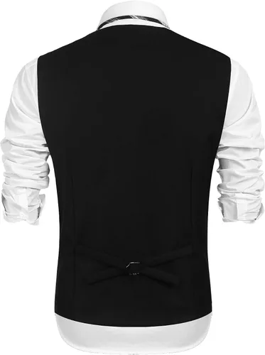 Vista 5 de COOFANDY Chaleco de traje para hombre, chaleco de vestir formal, ajustado, buesiness boda