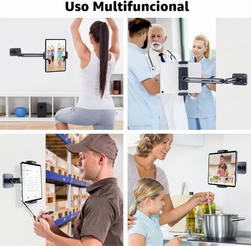 Vista 6 de CreaDream Soporte de pared para iPad, brazo de soporte ajustable y extensible de aluminio, compatible con tabletas de 4.7 a 13 pulgadas, teléfonos