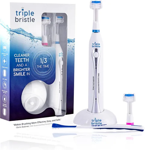 Vista 9 de Triple Bristle Cepillo de dientes Sonic original + cabezales de cepillo de repuesto de 3 lados, paquete de 2 unidades (azul)