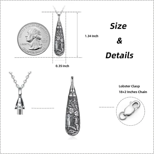 Vista 20 de Collar con colgante de urna de cenizas de cremación y árbol de la vida para mujer, plata de ley US1