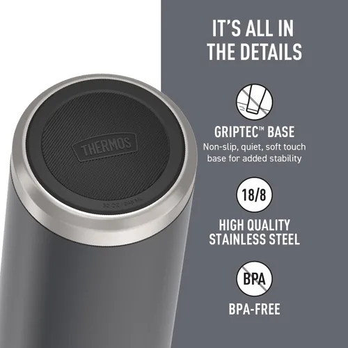 Vista 4 de THERMOS ICON SERIES - Botella de agua de acero inoxidable con tapa superior de rosca, 32 onzas, granito, botella de agua aislada con tapa Granite