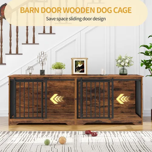 Vista 3 de Hzuaneri Mueble Jaula para Perros de 78" para 2 Perros, Jaula Doble para Perros con Divisor, Perrera de Madera Resistente para Perros, Jaula
