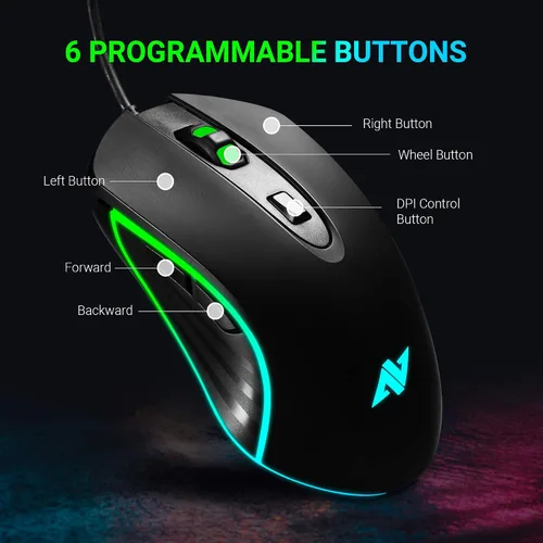 Vista 6 de ABKONCORE Ratón para juegos AM6 AM8 Niveles de 4Dpi (800, 1600, 2400, 3200) I Botones programables I Ratón USB ergonómico con cable (M30)