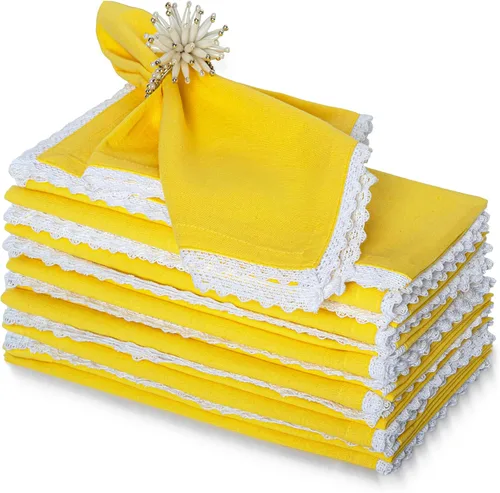 Vista 12 de FINGERCRAFT Servilletas de tela de lino y algodón de 12 unidades con esquinas ingletadas y elegante encaje para uso diario; las servilletas están