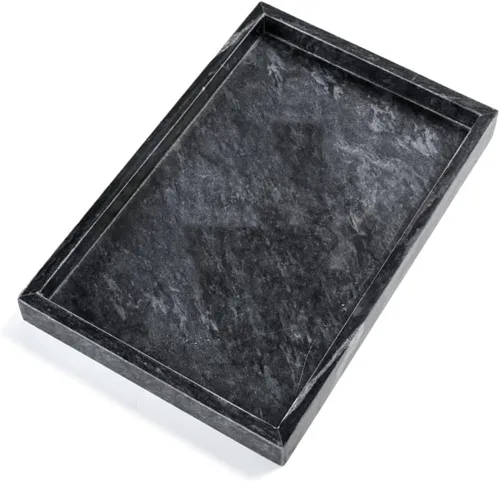 Vista 3 de Bandeja de mármol negro, bandeja de baño de piedra, soporte decorativo para Tissrue, vela, jabón, toalla, planta (negro - 10 x 6)