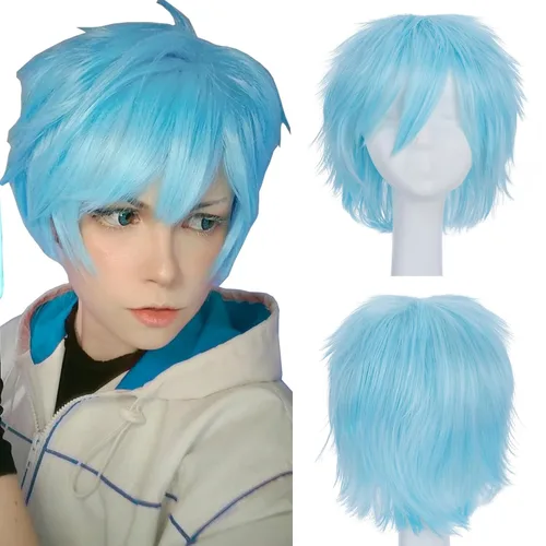 Vista 24 de S-noilite Unisex Short Cosplay Black Hair Wig Women Men Male Fluffy Straight Pixie Wigs for Cartoon Anime Comic-cons Party Halloween Costume Black