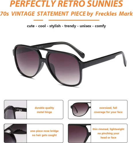 Vista 5 de Lentes de sol vintage retro de los años 70 para mujer y hombre, montura clásica, cuadrada y grande estilo aviador, lentes naranjas de moda UV400