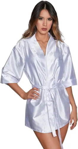 Vista 10 de Besame Babydoll - Conjunto de ropa de dormir de encaje de satén brillante para mujer Kimono negro