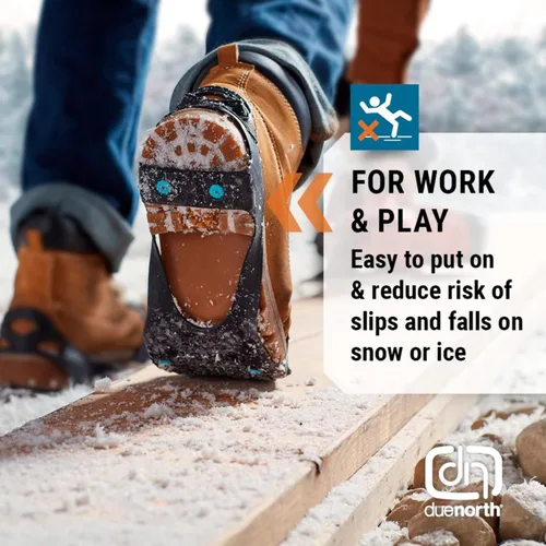 Vista 2 de Due North All Purpose Ice Cleats - Pulse Grip Tread for Maximum Grip - 12 Replaceable Spikes, Fits Most Footwear (1 Pair)